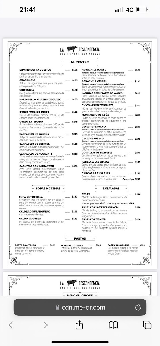La Descendencia Restaurant Bar Menu - Image 4